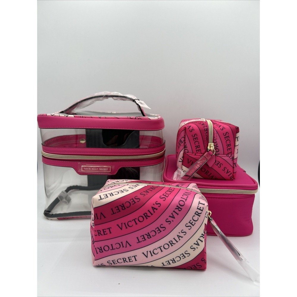 Victoria's Secret 4 Piece Train Case Set Makeup Bag Pink  NWT - Picture 3 of 4